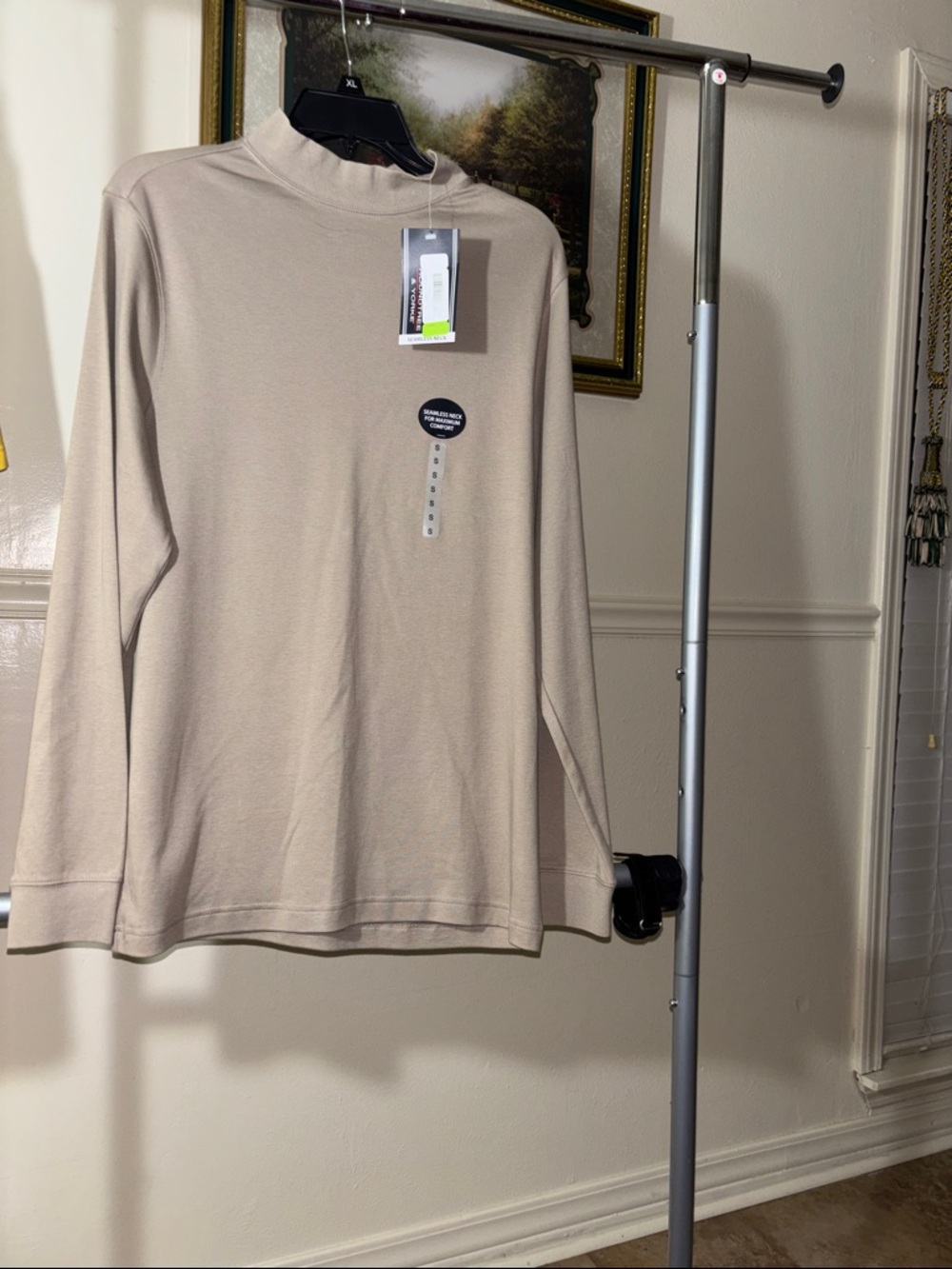 Roundtree & Yorke Men's Long-Sleeve Mock Neck Shirt - Taupe